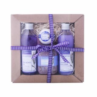 BOTANICO Dárková sada LEVANDULE šampon/balzám 200 ml, sprchový gel 200 ml, balistik do koupele 50 g, glycerínové mýdlo 200 g 4 ks