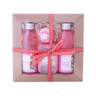BOTANICO Dárková sada RŮŽE šampon/balzám 200 ml, sprchový gel 200 ml, balistik do koupele 50 g, glycerínové mýdlo 200 g 4 ks