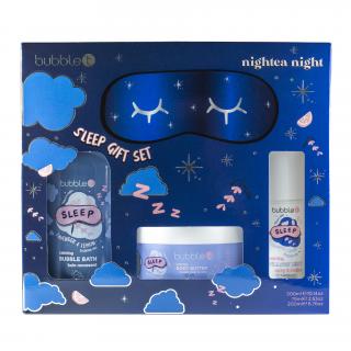 Bubble T Cosmetics Dárková levandulová sada pro klidný spánek Koupelová pěna 500 ml, Tělové máslo 200 ml, sprej na polštář 75 ml+ sametová čelenka 4…