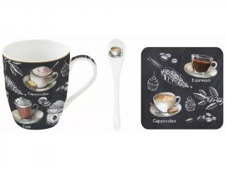 Easy Life Čajová sada Barista porcelánový hrnek 350 ml+porcelánová lžička+korkový podtácek 3 ks