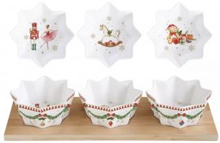 Easy Life Porcelánové misky na bambusovém tácku Magie De Noel 34 × 12 cm 4 ks