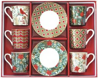 Easy Life Porcelánové šálky a podšálky na kávu Christmas Joy 6x100 ml