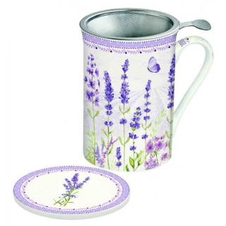 Easy Life Porcelánový hrnek Lavender Field s čajovým sítkem 300 ml