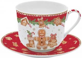 Easy Life Porcelánový šálek a podšálek Fancy Gingerbread 400 ml