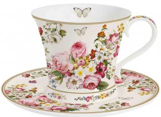 Easy Life Porcelánový šálek a podšálek na kávu Blooming Opulence Cream v dárkové krabičce 180 ml