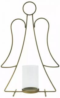 Home decor Kovový svícen anděl na čajovou svíčku zlatý 27x47x12 cm