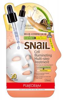 Purederm Pleťová regenerační  maska k prozáření  pokožky, Ampule+3D maska s extraktem ze šneků