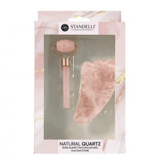 Standelli professional Natural rose quartz Dárková sada masážního válečku a GUA SHA kamene