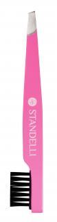 Standelli professional Pinzeta s kartáčkem na řasy a obočí se zkosenou špičkou růžová 9,5 cm