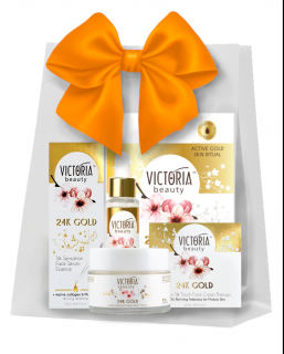 Victoria beauty 24K Gold Silk Dárkový balíček Denní/noční krém 50 ml + pleťové sérum 20 ml + zlatá hydrogelová maska 3 ks