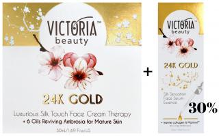 Victoria beauty 24K Gold Silk Kosmetický balíček s  kyselinou hyaluronovou Denní/noční krém 50 ml + pleťové sérum 20 ml + dárková taštička