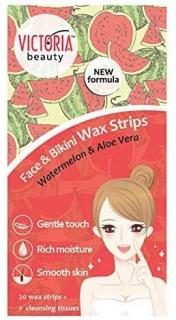 Victoria Beauty Depilační pásky na obličej a oblast bikin s výtažky z melounu, 20 pásků+2 olejové ubrousky