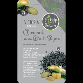 Victoria Beauty Peelingová maska s dřevěným uhlím a černým cukrem, 2x7 ml