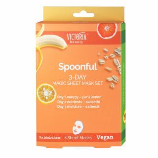 Victoria Beauty Vegan Spoonful Sada tří plátýnkových masek pro výživu, prozáření a hydrataci pleti 3 ks