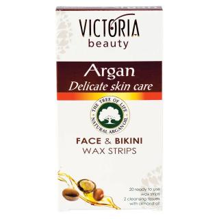 Victoria Beauty  Victoria Beauty ARGAN Depilační pásky na obličej a oblast bikin + 2 olejové ubrousky 22 ks