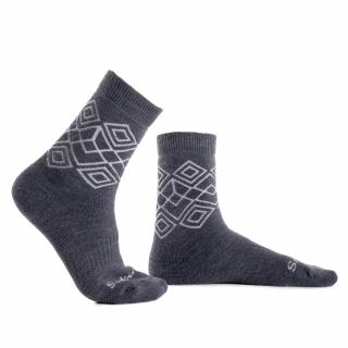 Silné merino ponožky šedé s bílým vzorem 35-38