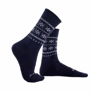 Tenké merino ponožky tmavě modré s bílým vzorem 35-38
