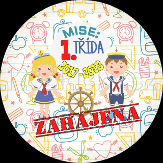 Placka Mise NÁMOŘNÍCI ZAHÁJENA 2023 - 2024 Typ placky: Placka špendlík 56 mm, Varianta placky: Mise: 7. třída