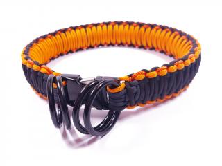 NA ZAKÁZKU Zapínací obojek paracord 4 cm HARVEY BLACK oranžový obvod krku: 40cm až 44cm