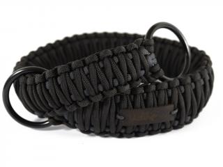 Stahovací obojek paracord KLASIK BLACK černý  šířka 3 nebo 4 cm | černé kroužky šířka: 4 cm, reflexní provedení: ano, obvod hlavy (velikost nelze…