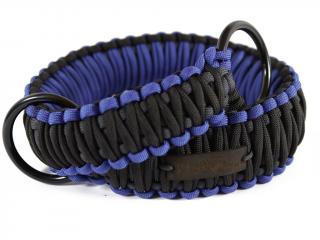 Stahovací obojek paracord KLASIK BLACK modrý  šířka 3 nebo 4 cm | černé kroužky šířka: 4 cm, reflexní provedení: ano, obvod hlavy (velikost nelze…