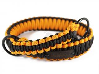 Stahovací obojek paracord KLASIK BLACK oranžový  šířka 3 nebo 4 cm | černé kroužky šířka: 3 cm, reflexní provedení: ano, obvod hlavy (velikost nelze…