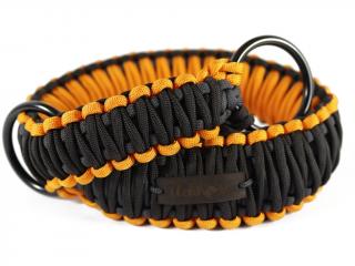 Stahovací obojek paracord KLASIK BLACK oranžový  šířka 3 nebo 4 cm | černé kroužky šířka: 4 cm, reflexní provedení: ano, obvod hlavy (velikost nelze…