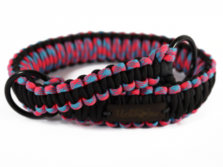 Stahovací obojek paracord KLASIK NEON BLACK modrorůžový  šířka 3 nebo 4 cm | černé kroužky šířka: 3 cm, reflexní provedení: ano, obvod hlavy (velikost…