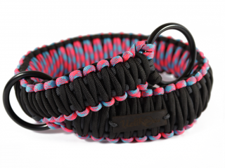 Stahovací obojek paracord KLASIK NEON BLACK modrorůžový  šířka 3 nebo 4 cm | černé kroužky šířka: 4 cm, reflexní provedení: ano, obvod hlavy (velikost…