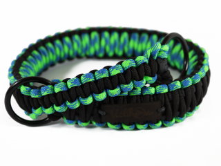 Stahovací obojek paracord KLASIK NEON BLACK modrozelený  šířka 3 nebo 4 cm | černé kroužky šířka: 3 cm, reflexní provedení: ano, obvod hlavy (velikost…