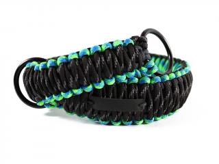 Stahovací obojek paracord KLASIK NEON BLACK modrozelený  šířka 3 nebo 4 cm | černé kroužky šířka: 4 cm, reflexní provedení: ano, obvod hlavy (velikost…