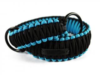 Stahovací obojek paracord KLASIK NEON BLACK modrý  šířka 3 nebo 4 cm | černé kroužky šířka: 4 cm, reflexní provedení: ano, obvod hlavy (velikost nelze…