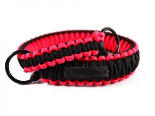 Stahovací obojek paracord KLASIK NEON BLACK růžový  šířka 3 nebo 4 cm | černé kroužky šířka: 3 cm, reflexní provedení: ano, obvod hlavy (velikost…