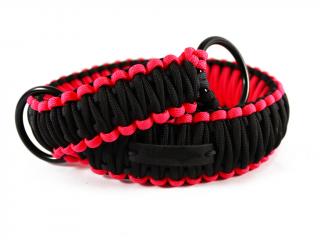 Stahovací obojek paracord KLASIK NEON BLACK růžový  šířka 3 nebo 4 cm | černé kroužky šířka: 4 cm, reflexní provedení: ano, obvod hlavy (velikost…