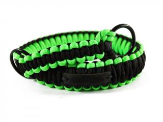 Stahovací obojek paracord KLASIK NEON BLACK zelený  šířka 3 nebo 4 cm | černé kroužky šířka: 3 cm, reflexní provedení: ano, obvod hlavy (velikost…