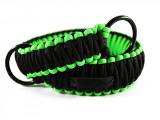 Stahovací obojek paracord KLASIK NEON BLACK zelený  šířka 3 nebo 4 cm | černé kroužky šířka: 4 cm, reflexní provedení: ano, obvod hlavy (velikost…