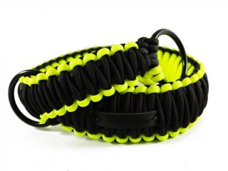 Stahovací obojek paracord KLASIK NEON BLACK žlutý  šířka 3 nebo 4 cm | černé kroužky šířka: 4 cm, reflexní provedení: ano, obvod hlavy (velikost nelze…