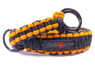 Stahovací obojek paracord TWIST BLACK oranžový  šířka 3 nebo 4 cm | černé dvojité kroužky šířka: 3 cm, obvod hlavy (velikost nelze měnit): 40 cm,…