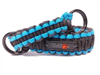 Stahovací obojek paracord TWIST NEON BLACK modrý  šířka 3 nebo 4 cm | černé dvojité kroužky šířka: 3 cm, obvod hlavy (velikost nelze měnit): 41 cm,…