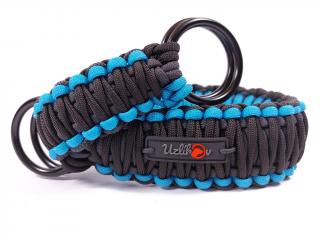 Stahovací obojek paracord TWIST NEON BLACK modrý  šířka 3 nebo 4 cm | černé dvojité kroužky šířka: 4 cm, obvod hlavy (velikost nelze měnit): 41 cm,…