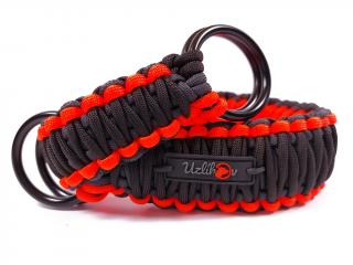 Stahovací obojek paracord TWIST NEON BLACK oranžový  šířka 3 nebo 4 cm | černé dvojité kroužky šířka: 4 cm, obvod hlavy (velikost nelze měnit): 49 cm,…