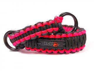 Stahovací obojek paracord TWIST NEON BLACK růžový  šířka 3 nebo 4 cm | černé dvojité kroužky šířka: 3 cm, obvod hlavy (velikost nelze měnit): 44 cm,…