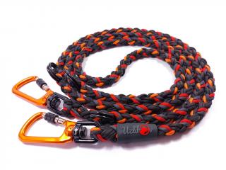 Vodítko paracord 220 cm přepínací HARVEY BLACK červené  pro psy do cca 100 kg | duralové šroubovací oranžové karabiny použitý paracord: normální