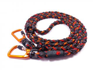 Vodítko paracord 220 cm přepínací HARVEY BLACK červené  pro psy do cca 100 kg | duralové šroubovací oranžové karabiny použitý paracord: reflexní