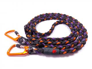 Vodítko paracord 220 cm přepínací HARVEY BLACK fialové  pro psy do cca 100 kg | duralové šroubovací oranžové karabiny použitý paracord: reflexní