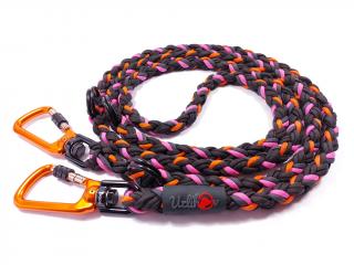 Vodítko paracord 220 cm přepínací HARVEY BLACK růžové  pro psy do cca 100 kg | duralové šroubovací oranžové karabiny použitý paracord: normální