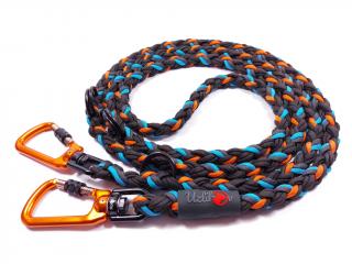 Vodítko paracord 220 cm přepínací HARVEY NEON BLACK modré  pro psy do cca 100 kg | duralové šroubovací oranžové karabiny použitý paracord: reflexní