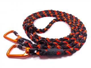 Vodítko paracord 220 cm přepínací HARVEY NEON BLACK oranžové  pro psy do cca 100 kg | duralové šroubovací oranžové karabiny použitý paracord: normální