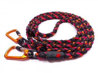 Vodítko paracord 220 cm přepínací HARVEY NEON BLACK růžové  pro psy do cca 100 kg | duralové šroubovací oranžové karabiny použitý paracord: normální