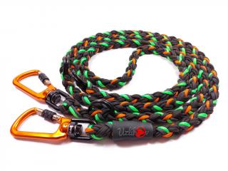 Vodítko paracord 220 cm přepínací HARVEY NEON BLACK zelené  pro psy do cca 100 kg | duralové šroubovací oranžové karabiny použitý paracord: normální